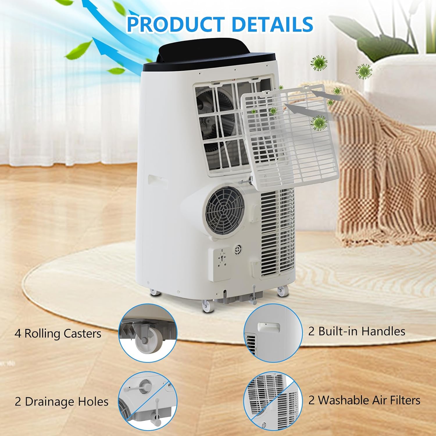 14,000 BTU Portable Air Conditioner, 3-IN-1 Quiet Portable AC Unit Cools Up to 700 Sq.Ft with Remote Control, Smart/Sleep Mode, Auto Swing, 24H Timer & Installation Kits for Large Room