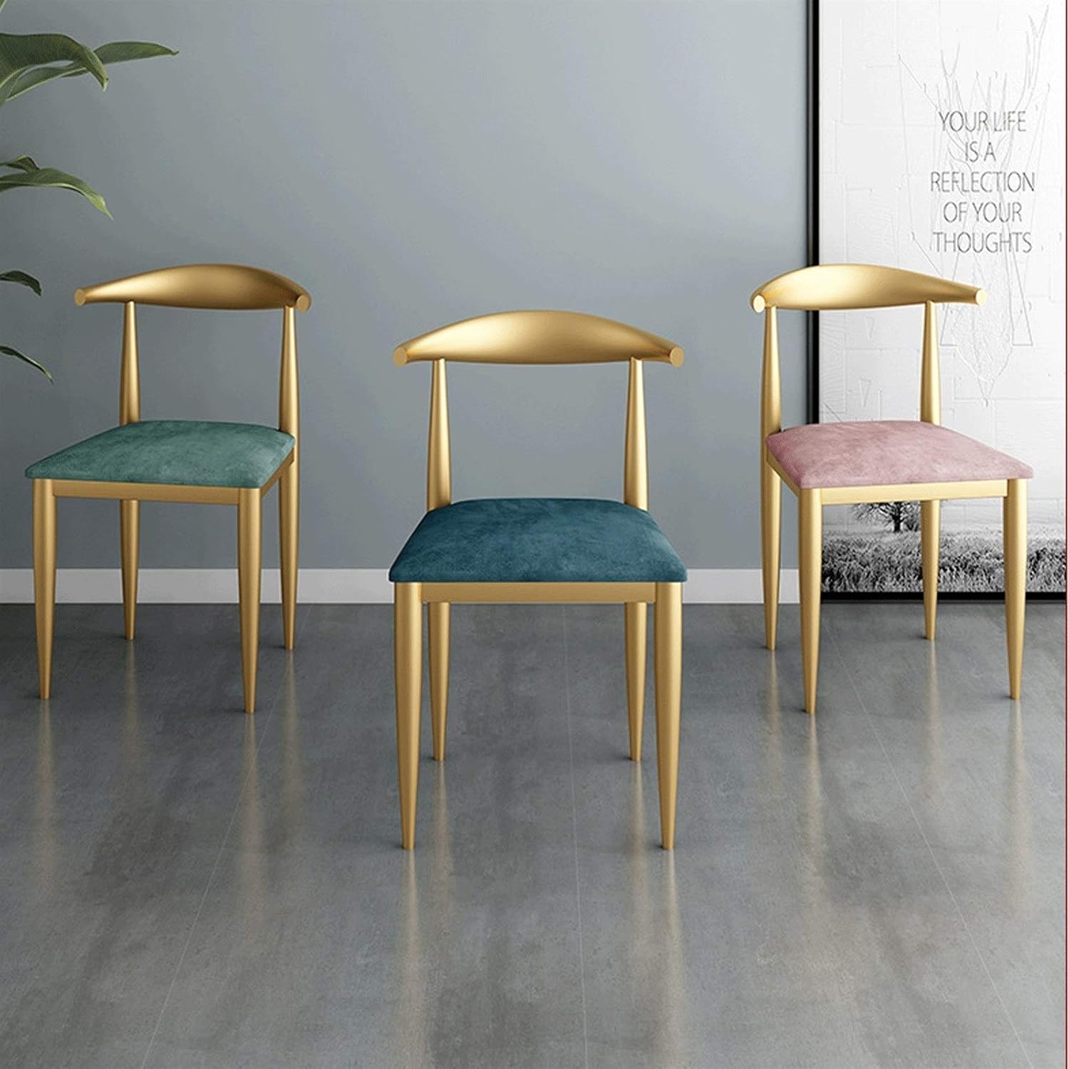 Modern Kitchen Dining Room Chairs Metal Legs Living Room Dining Chair Soft Velvet Cushion Seat for Living Room Terrace Office Kitchen Lounging (Color : Pink)