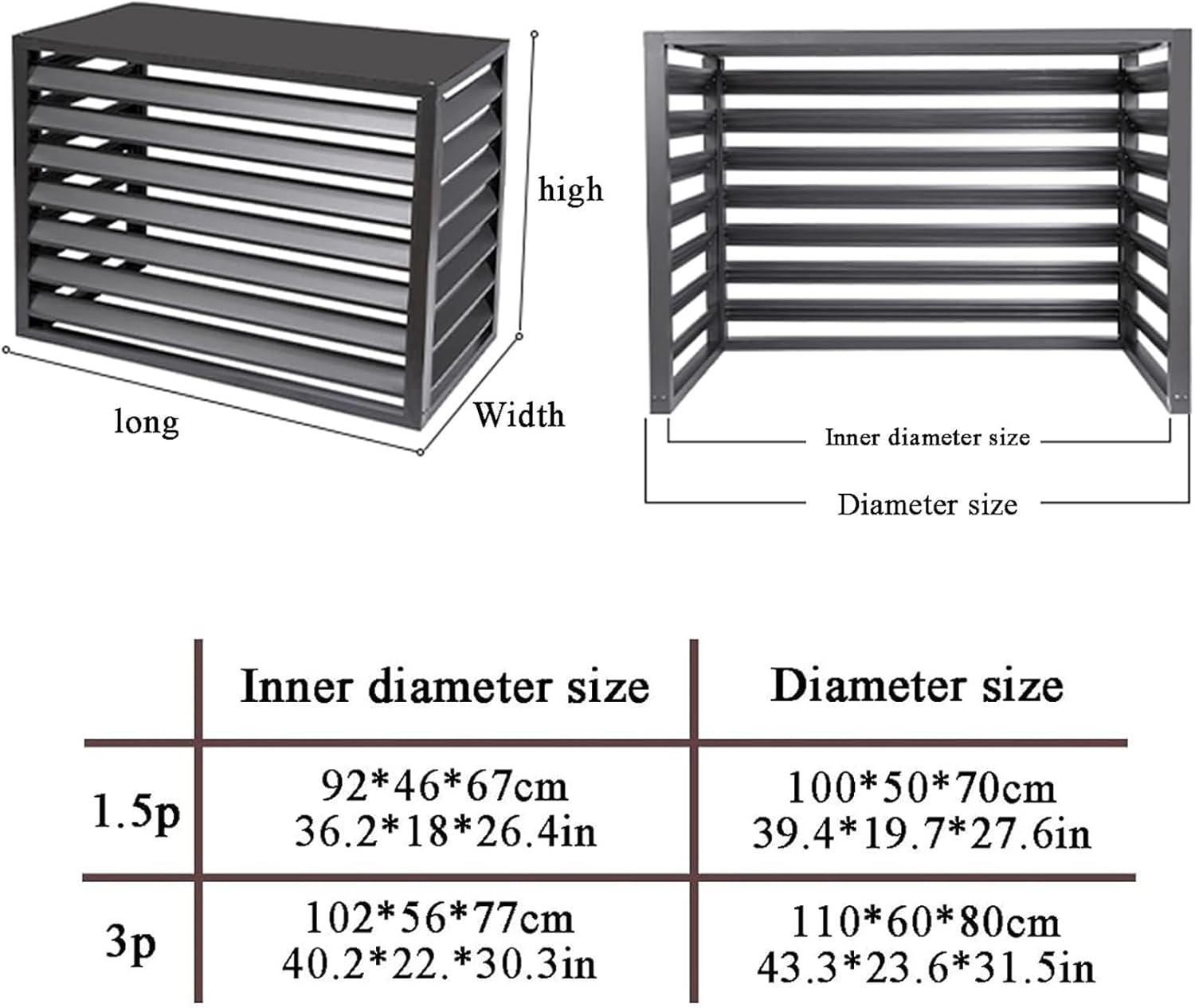 Aluminum Alloy Outdoor Air Conditioner Cover, Louver Dust Cover, Waterproof Heat Pump Cover, Suitable for Air Conditioner Outdoor Unit,Grey-B110*60 * 80cm