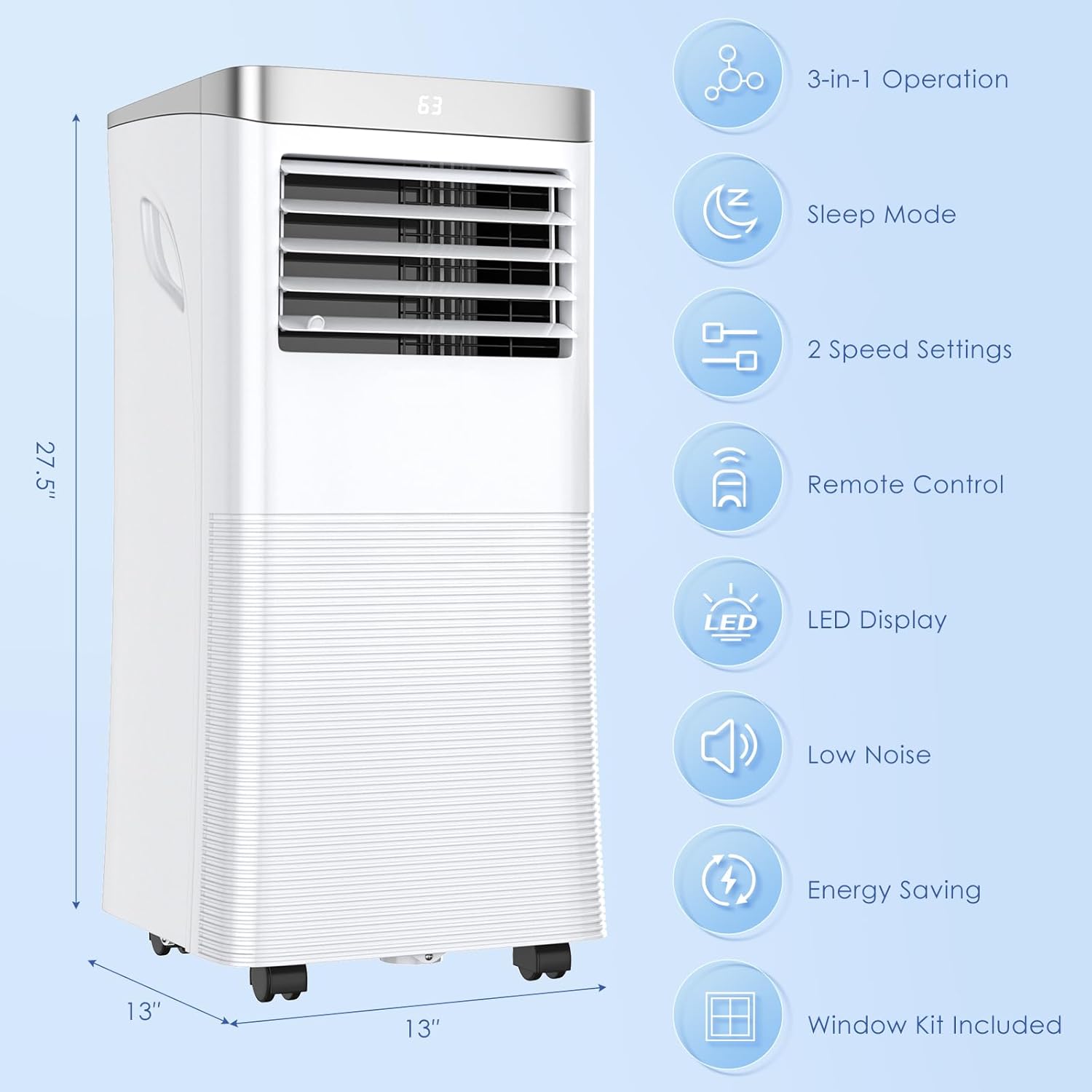 ARLIME 3-IN-1 Portable Air Conditioner, 10000 BTU AC Unit w/Fan & Dehumidifier, 2 Fan Speed, 24H Timer, Low Noise Sleep Mode, Ait Conditioner for Bedroom, Cools up to 350 Sq.ft