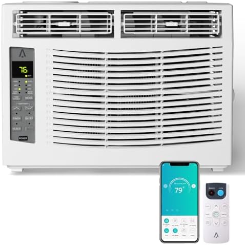 6000 BTUs Window Air Conditioner, Smart Window Air Conditioner Unit Cooling for 250 Sq.Ft, Remote & App Control, Quiet 50dB, Includes Window Kit, 115V/60Hz, White
