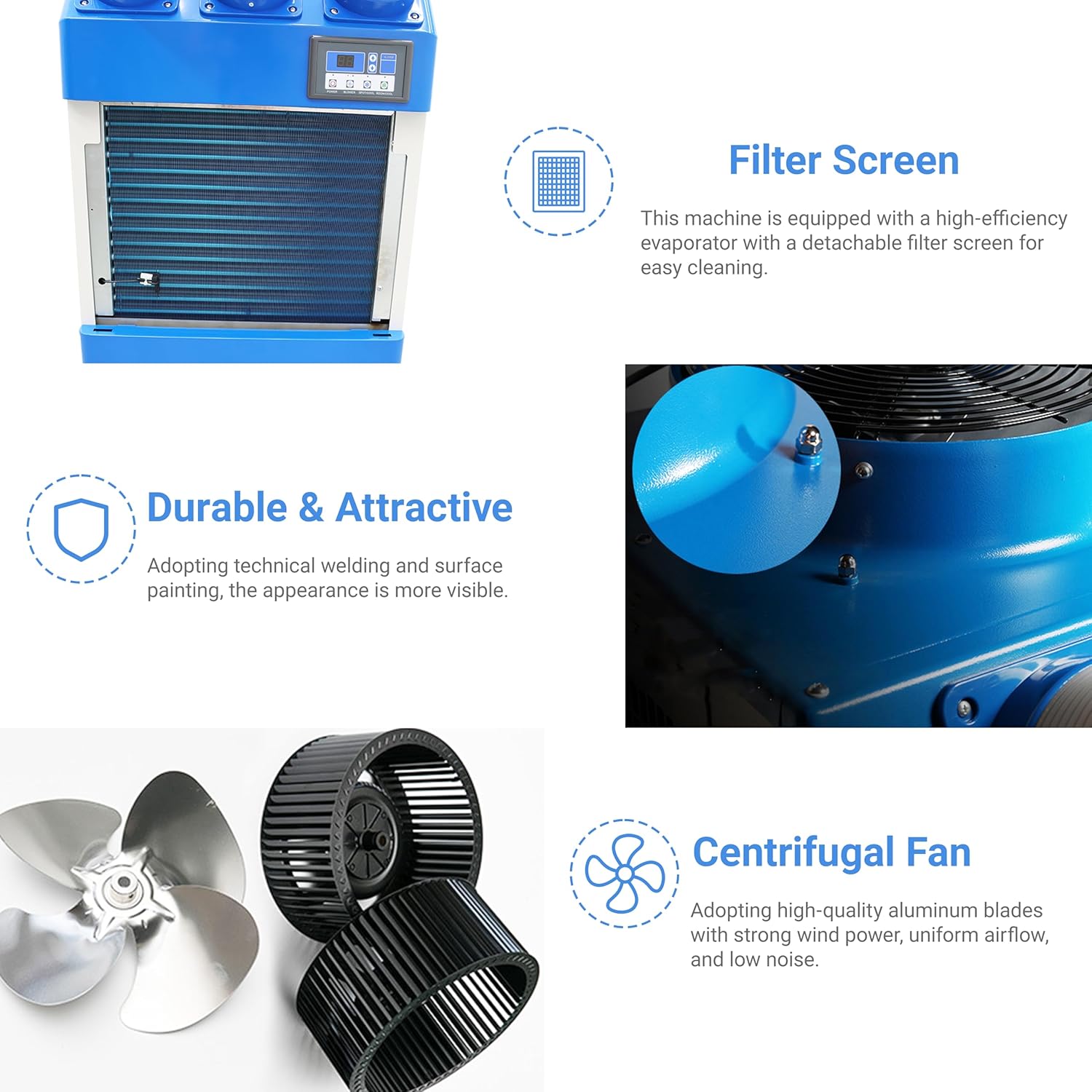 Industrial Air Conditioner 22178BTU/H Industrial Spot Cooler Air Conditioner with 3.7Gal Water Tank Portable Mobile Spot Cooler Three-Duct 2.4KW 220V