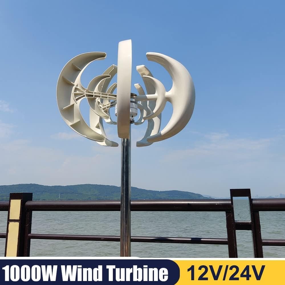 Wind Turbine, 1000W 12V/24V 5 Blades Wind Turbine Generator Lantern Vertical Axis Motor Kit for Home Hybrids Streetlight Use Electromagnetic(with MPPT Controller,24V)