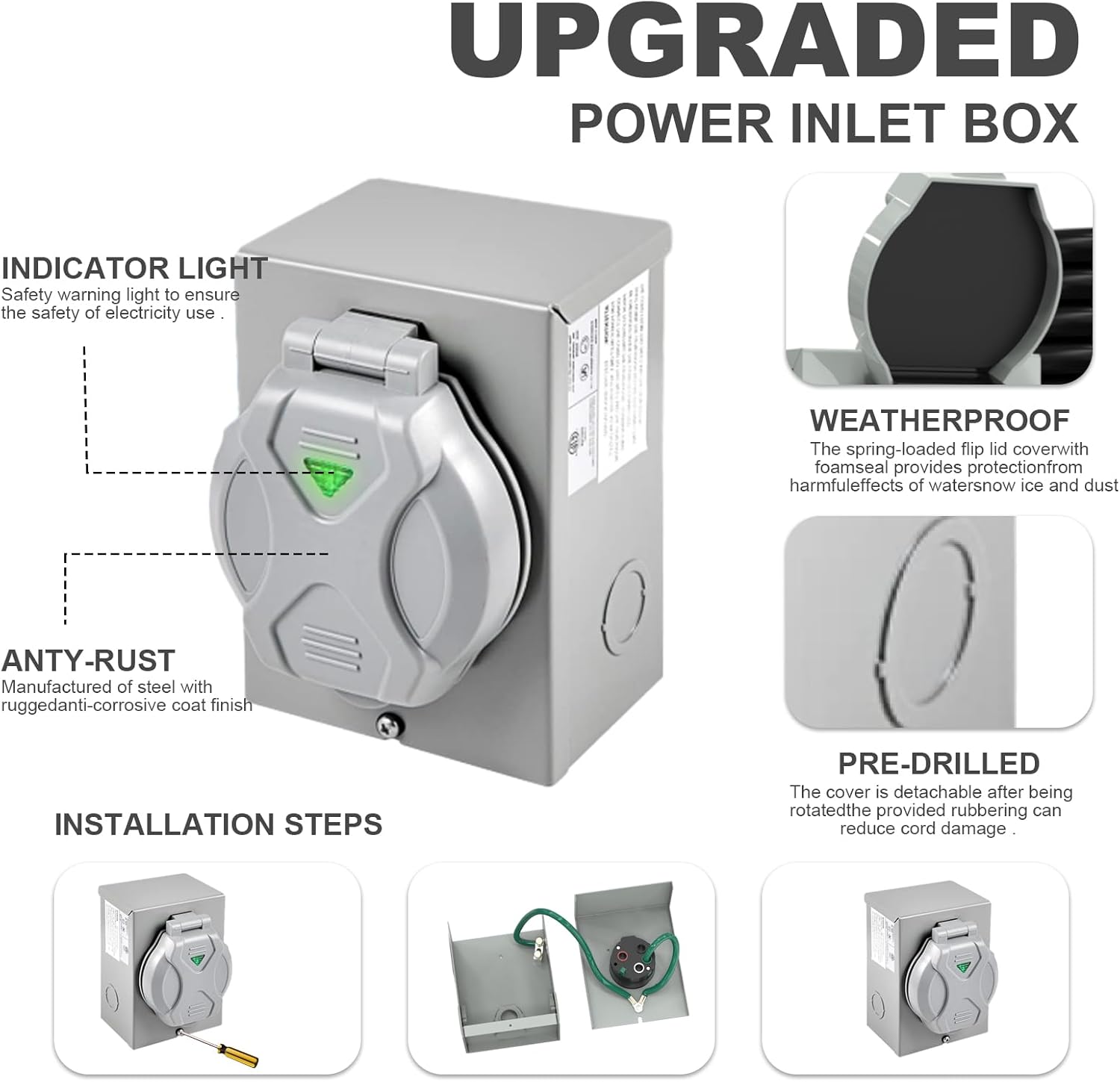 50 Amp Generator Cord and Power Inlet Box, 20FT Generator Extension Cords 50 Amp,125V/250V Generator Power Cord NEMA14-50P/SS2-50R Twist Lock Connector