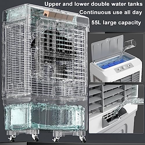 Swamp Cooler, Windowless Air Conditioner, Evaporative Air Cooler with 13.2gallon, 4 Ice Packs, 3-in-1 Cooling Fan w/3 Mode & 3 Speed, 7H Timer & Remote for Home Office Garage Outdoor(50x37x95cm/19.6x1