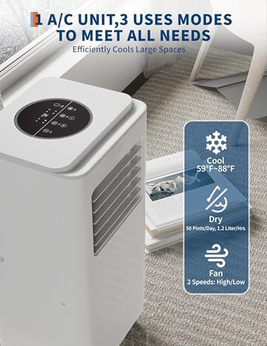 GarveeHome 8,000 BTU Portable Air Conditioner, AC Unit - Cools Rooms to 350 Sq.Ft with Dehumidifier, Remote, Timer for Bedroom/Office