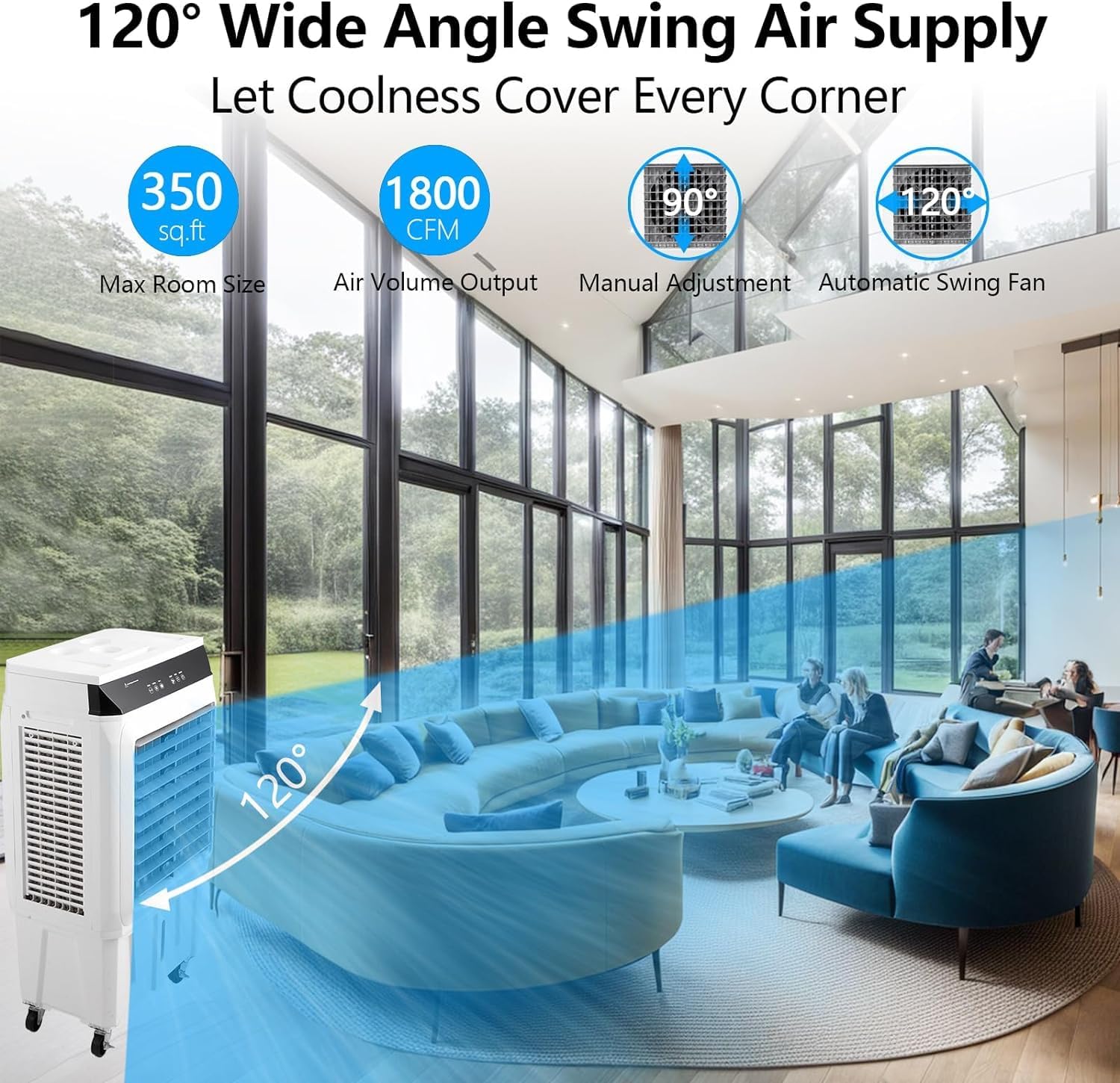 Evaporative Air Cooler, 1800 CFM Swamp Cooler with Remote Control, 8.4 Gallon Large Water Tank, 3 Speed Cooling Fan, 4 Ice Packs, Portable Air Conditioner for Room Garage Commercial