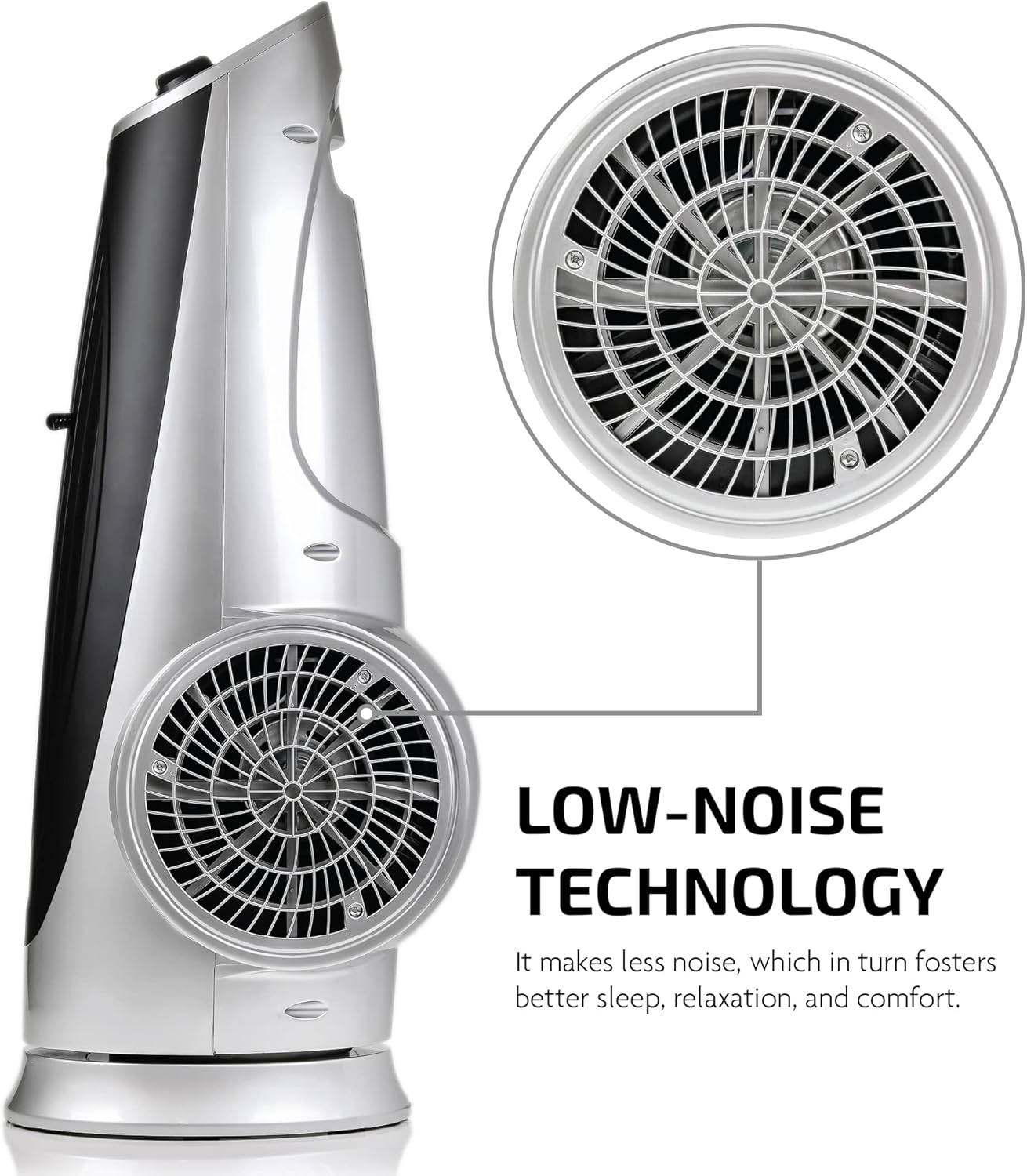 Ovente Portable Electric 30.4 Inch 90° Oscillating Tower Fan with 3 Speeds controlled by Manual Analog Knob with Low-Noise Technology Cool Air Breeze, Indoor, Bedroom, Home, Office, Silver TF87S
