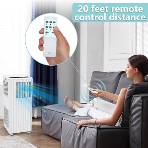 8,000 BTU Portable Air Conditioner, Smart Control, Cools up to 350 Sq. Ft., with Dehumidifier & Fan mode, Easy- to-use Remote Control & Window Installation Kit Included