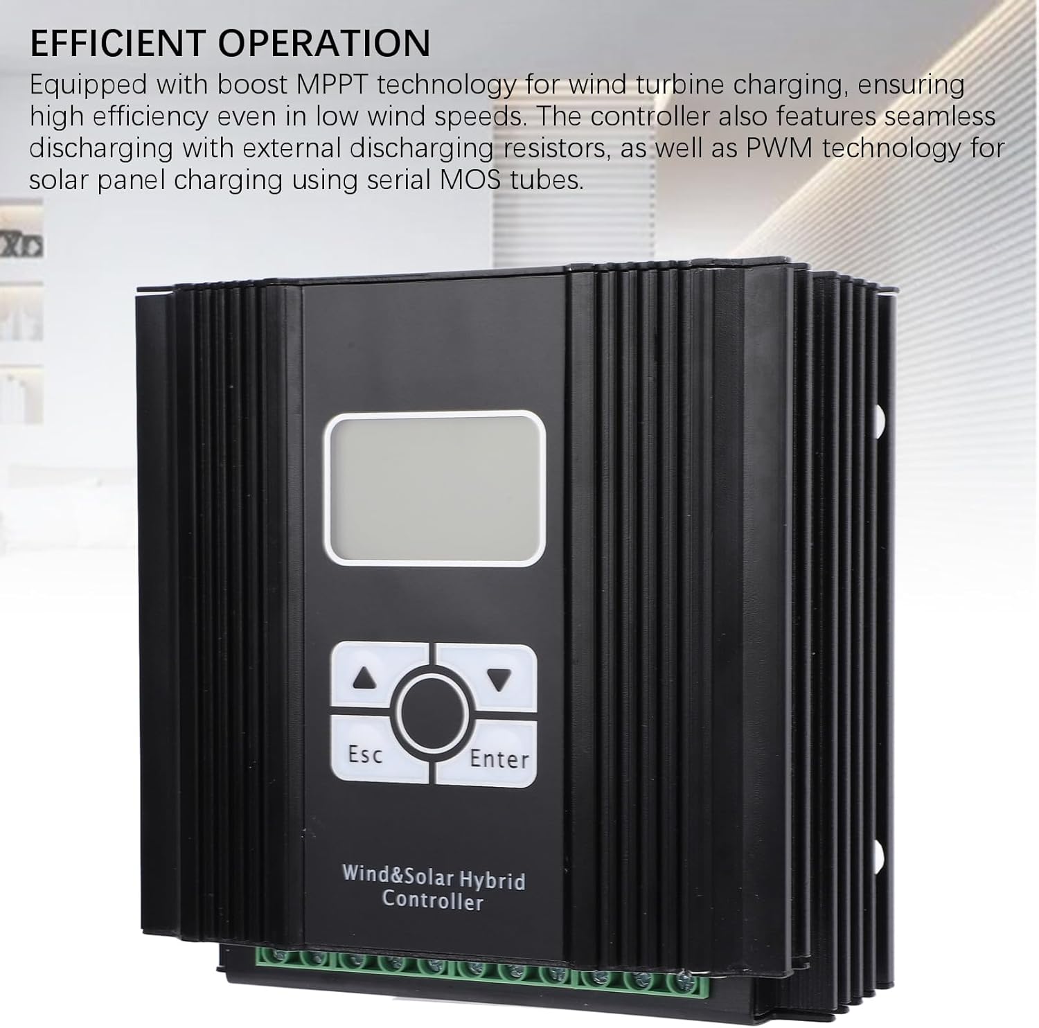 Wind Solar Hybrid Charge Controller 12V / 24V MPPT 1000W - Efficient Wind Turbine & Solar Panel Smart Regulator with LCD Display for Home & Marine Systems (600W Fan)