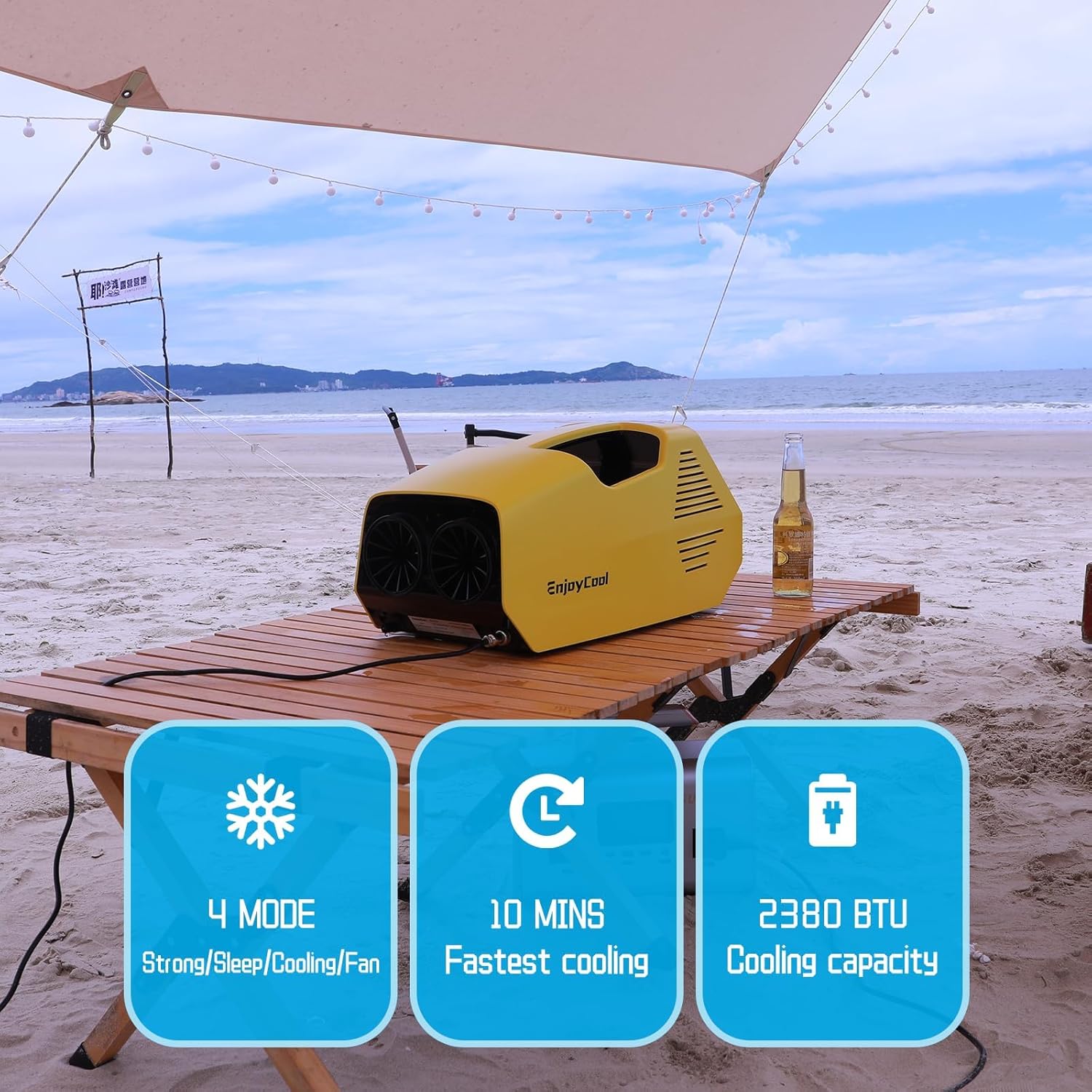 2380BTU Tent Air Conditioner for Camping 240W Camping Air Conditioner Low Power Consumption Indoor Outdoor for Tent Car Van Life Battery Not Included Battery Not Included(Yellow 02)