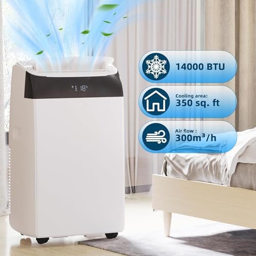 14000 BTU Portable Air Conditioner for Room Up to 750 Sq.Ft with Remote Control, 3-in-1 Cooling AC Unit with Fan & Dehumidifier & Heat Function, Energy Saving, Smart/Sleep Mode, 24H Timer, Auto Swing