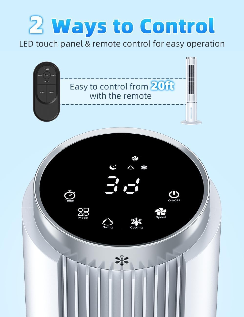 42 INCH Windowless Portable Air Conditioners w/4 Modes & 3 Speeds, 1-Gal Tank for 15H Cooling, 12H Timer, Swamp Cooler Air Conditioner No Window Needed, 90° Oscillating AC Unit for Bedroom