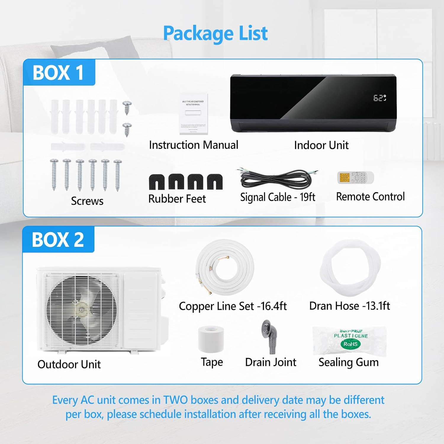 Bonnlo 9000 BTU Mini Split Air Conditioner & Heater, 19 SEER2 115V Inverter Ductless Wall AC Unit for Rooms up to 400 Sq. Ft with Pre-Charged Condenser, Heat Pump & Installation Kit (Black)