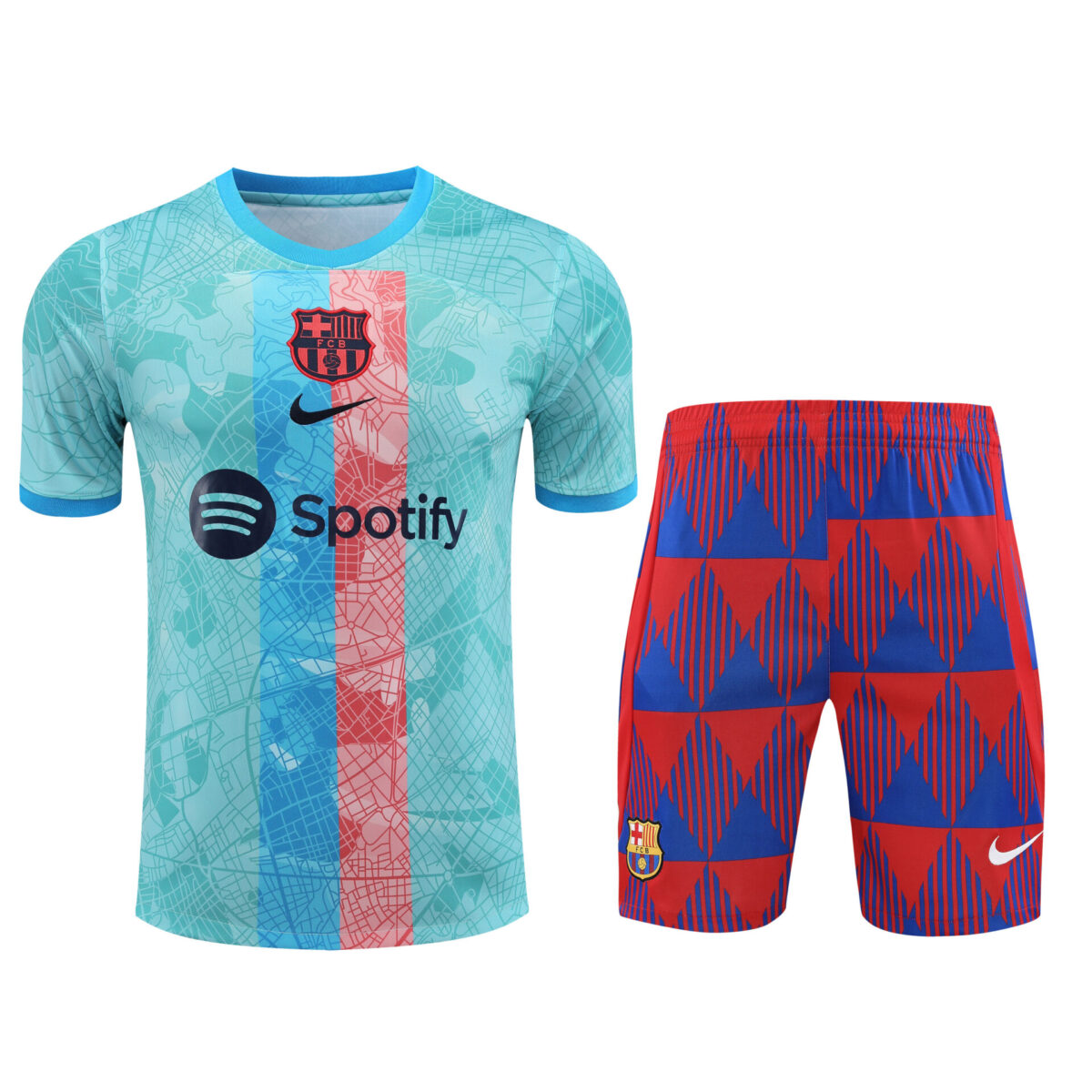 Conjunto de calentamiento FC Barcelona azul claro franja azul y roja - NewNow