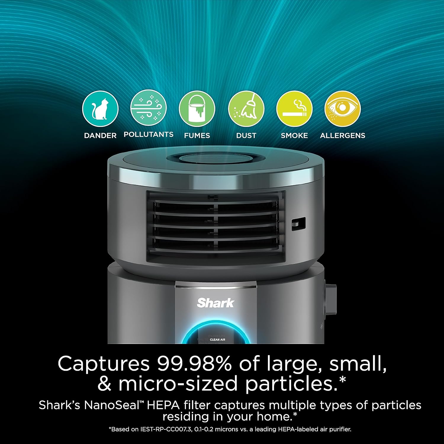 Shark 3 in 1 Air Purifiers for Home, Bedroom, or Office with HEPA Filter, Small Space Heater and Fan Combo, Filters Smoke, Covers up to 500 Sq Ft, Clean Sense Technology, Heat, Cool and Purify, HC452