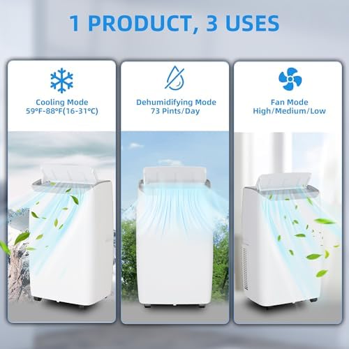 GarveeHome 14,000 BTU Portable Air Conditioner, Portable AC Unit with Remote Control for Rooms up to 700 Sq.Ft, 3 in-1 Air Conditioner with Fan & Dehumidifier Mode, Energy Saving Sleep Mode
