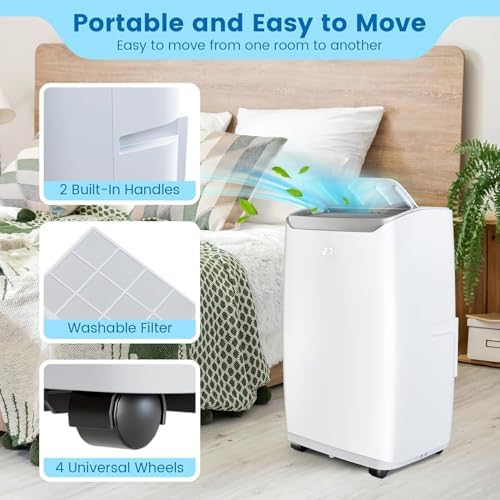 14000 BTU Portable Air Conditioners Up to 550 Sq.Ft, Air Conditioner With Cooling/Dehumidifier/Fan/Sleep Mode, Remote Control, Portable AC for Large Room, Campervan, Office, Temporary Space, White