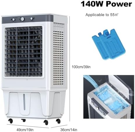 Evaporative Cooler Air Conditioner 3 Speeds, Swamp Cooler for Cooling, Portable Air Cooler Fan for Room, Outdoor, Commercial, Office, 7000m³/H Air Volume(49x36x100cm/19x14x39inch)