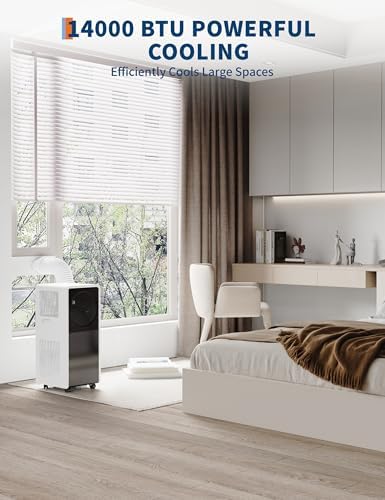 Portable Air Conditioners with Remote Control 14000 BTU, 3-in-1 Free Standing Cooling AC Unit with Fan & Dehumidifier, for Room up to 700 Sq.Ft, Sleep Mode, 3 Speed, Black+White