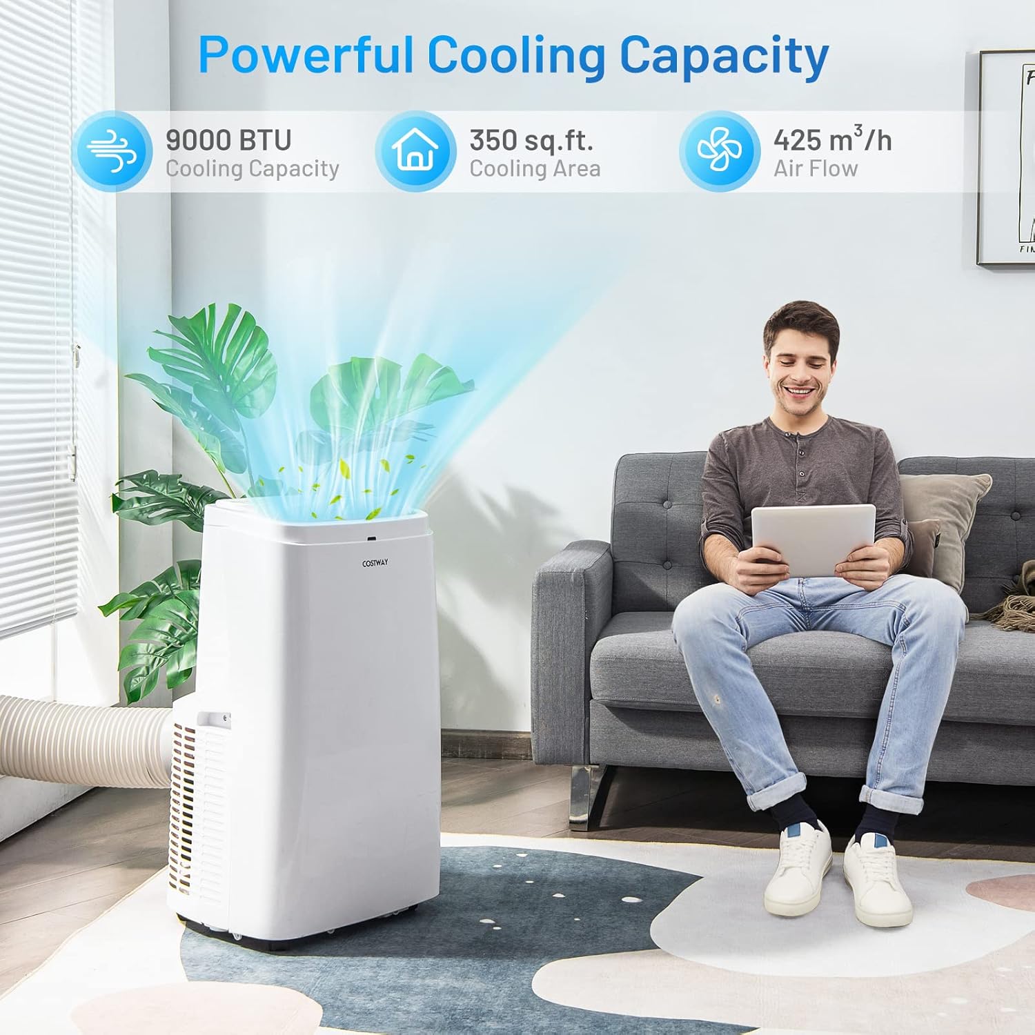 ARLIME Portable Air Conditioner, 9000 BTU AC Units with Fan & Dehumidifier Cools up to 350 sq.ft, Digital Display & Remote Control, Floor Air Conditioner w/Window Kit for Room, Office, Dorm, Bedroom