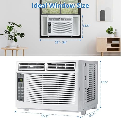 6000 Btu Window-Mounted Air Conditioner, Cools Up to 250 Sq Energy Saving Window AC Unit with 3 Adjustable Fan Speeds,Quiet Operation, Perfect for Bedroom,Dormitory,Apartment