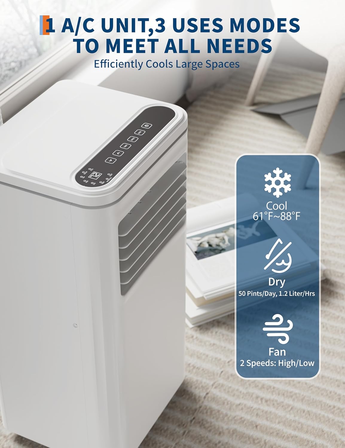 10,000 BTU Portable Air Conditioner,3 in-1 Portable AC Unit for Room up to 450 sq.ft,Remote Control with Cools/Fan/Dehumidifier,24H Timer,sleep mode,Bedroom Office
