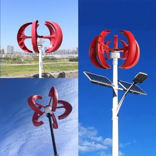 400W Vertical Wind Turbine Generator with Controller - 12V/24V, 5 Blades, Ideal for Home, RV, Boat & Street Lighting - Red, Efficient Renewable Energy Solution