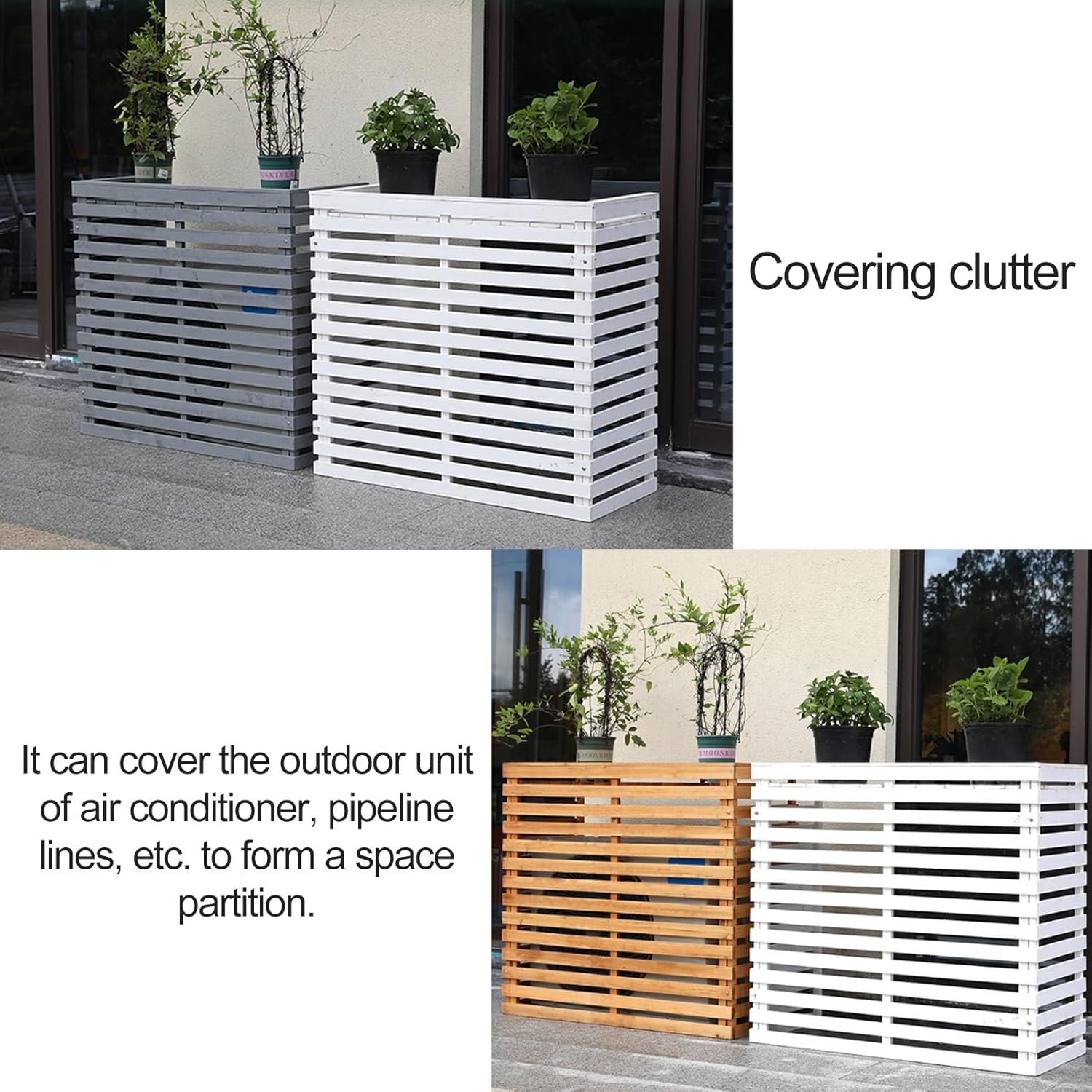 Air Conditioner Fence Screen Outdoor, Wooden Split AC Cover for Outside Units, Shelf Plant Stand for Outdoor, Garden (Color : Black, Size : 105x95x45cm)