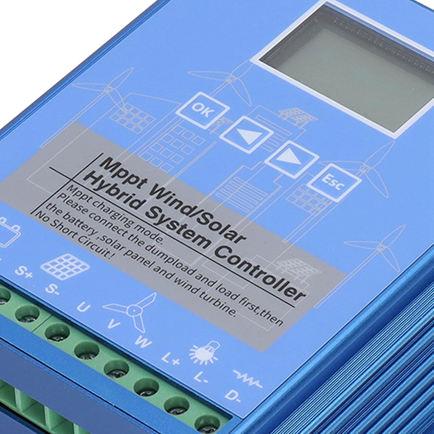 MPPT Wind Solar Hybrid Controller Universal LCD Energy Charge Controller 1000W Wind 1000W Photovoltaic Aluminum Alloy 24V 48V Automatic Identification for Renewable Energy Systems