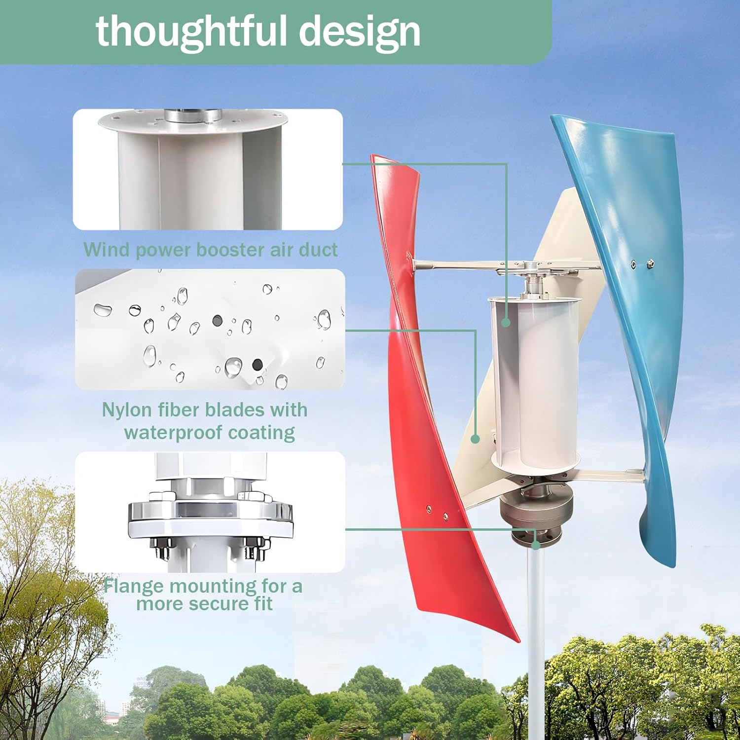 Wind Turbine Generators for Home Use, 2000w Vertical Axis Wind Turbine Generator with Mppt Controller and Three Blades, 12/24v Wind Turbines for Home, Rated Wind Speed 13m/s,Colorful,2000w24v