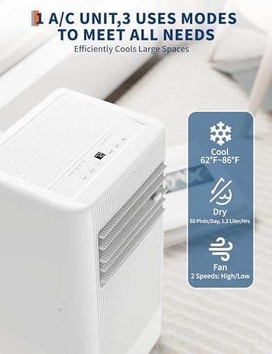 8000 BTUs Portable Air Conditioner, AC Unit for Bedroom with Built-in Dehumidifier, Fan, Cools Room up to 350sq.ft., Remote Control, Smart/Sleep Mode, 24H Timer