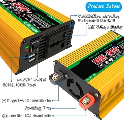 4000W Solar Inverter Kit - 12V to 110V/220V Car Inverter with 75W Portable Solar Panel & 50A Controller - Complete Solar Power Generator for Home & Outdoor Activities
