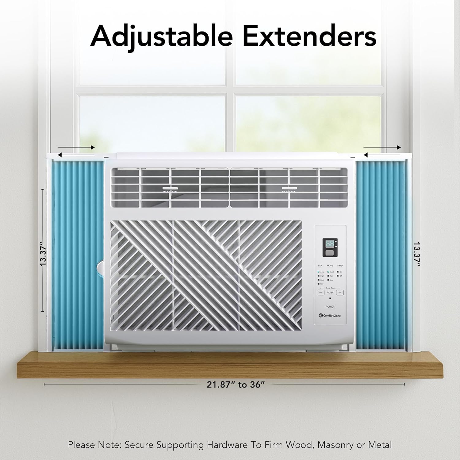 Comfort Zone Window Mounted Room Air Conditioner with Remote Control, 5,000 BTU, Digital Display, 4 Speed Settings, 4 Mode Settings, 24-Hour Timer, Sleep Setting, and Eco Mode