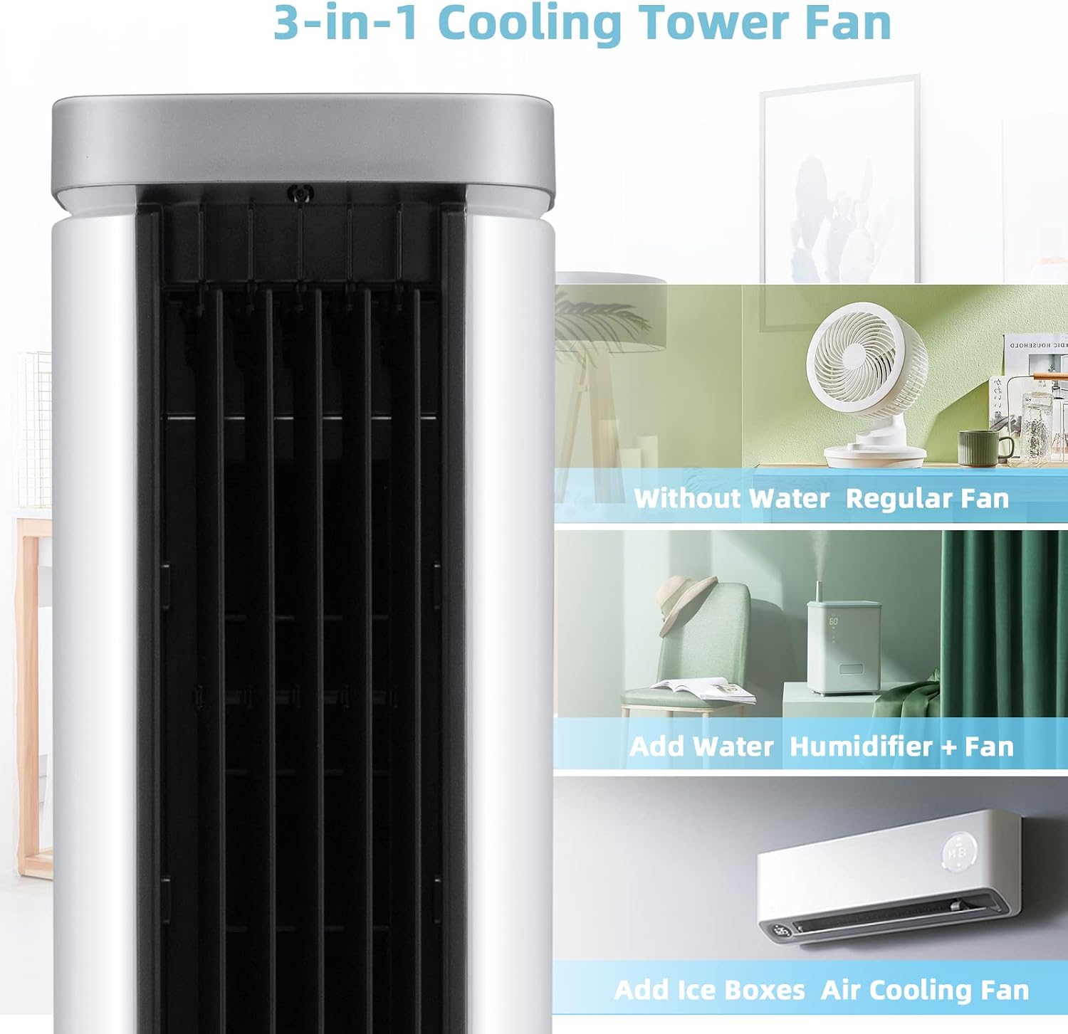 PETSITE Portable Air Conditioner Windowless, 3-IN-1 Evaporative Cooler, Remote Control, 4 Speeds, 7H Timer, 4 Ice Packs, Personal Cooling Bladeless Tower Fan, Swamp Cooler for Home Office Bedroom