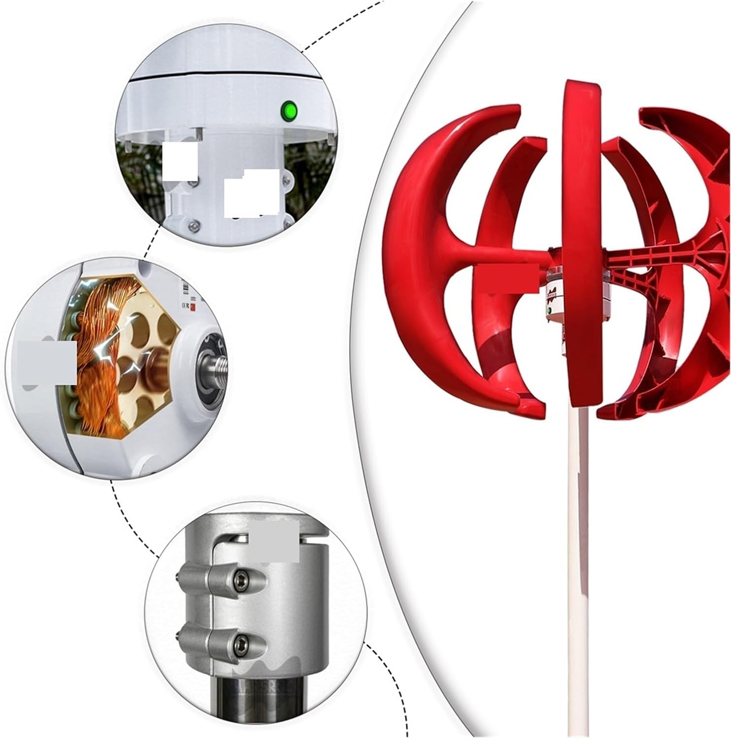 High Efficiency Wind Turbine Generator with Wind MPPT Controller 400W 12V 24V Household Small Vertical Lantern Wind Generator Industrial Energy(White,12V)