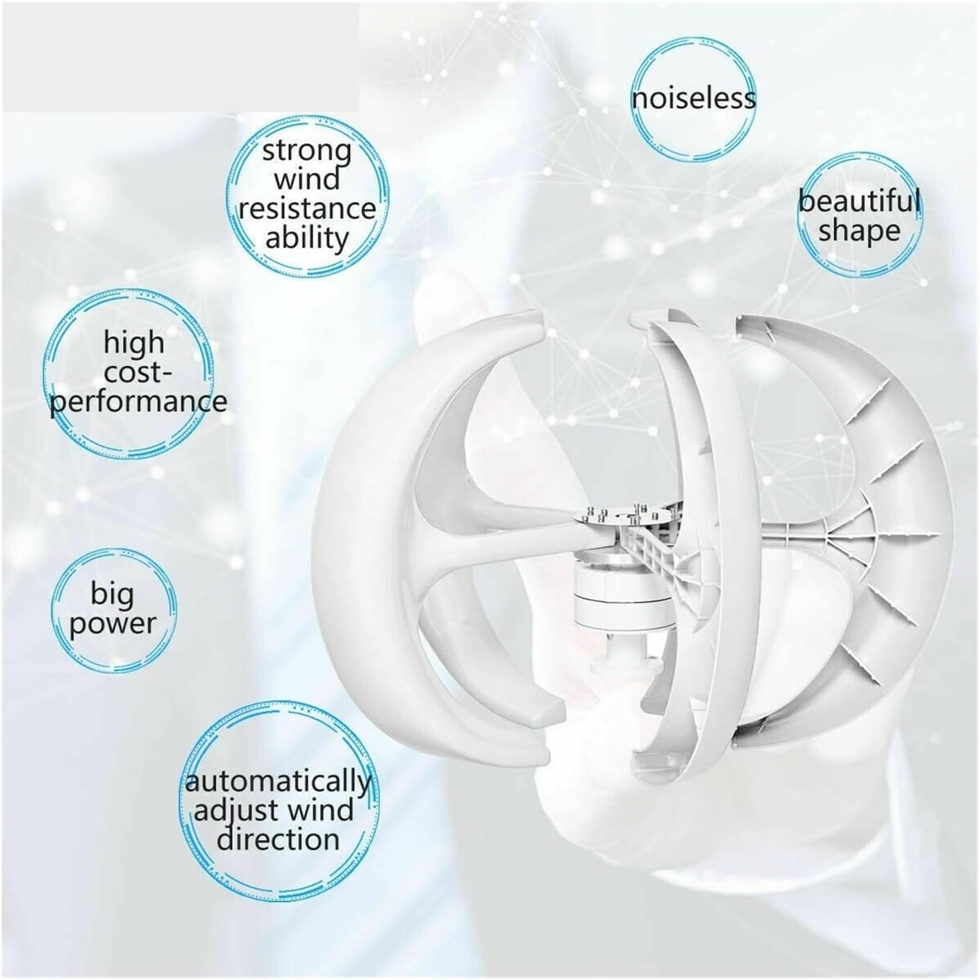 Wind Turbine, Vertical Energy Wind Turbine Windmill Generator 2000W 12v 24v 48v Low Noise Wind Speed Start with MPPT Charge Controller(White,with MPPT Controller_48V)