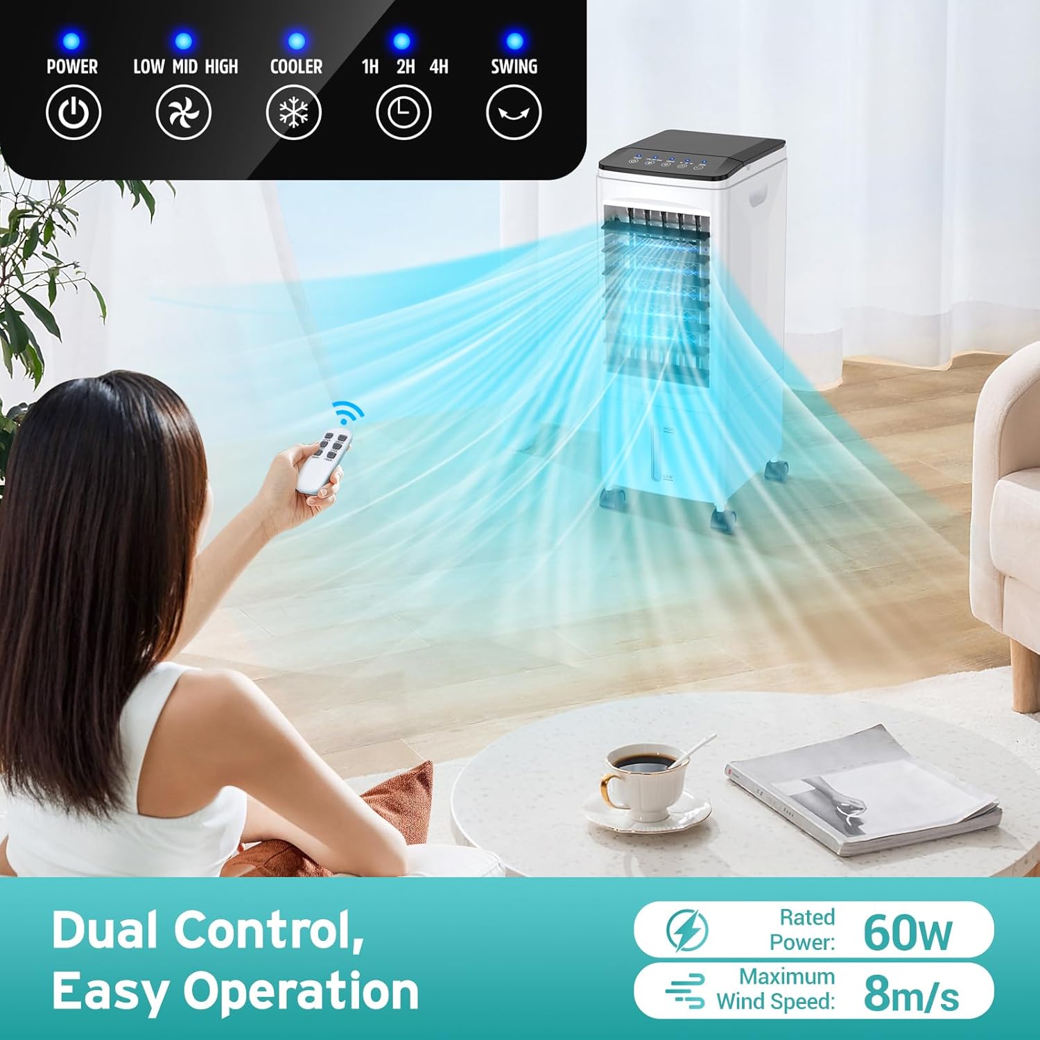 Portable Air Conditioners, 3-IN-1 Air Conditioner Portable with 3 Speeds, 6L Portable AC w/7H Timer, 60°Oscillation, Remote Control Windowless Portable Air Conditioner for Room, Home