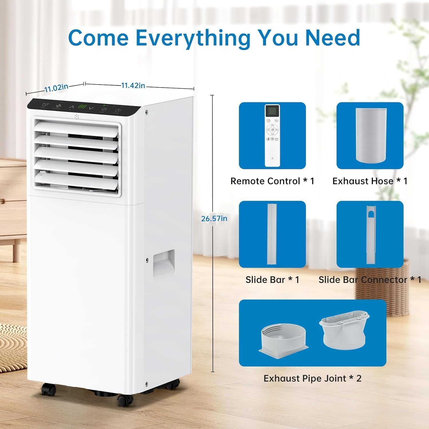 IDEALHOUSE 8000 BTU Portable Air Conditioner,Quiet AC Unit with Remote Control,3-In-1 Standing Air Conditioner with Cooling, Dehumidifier, Low Noise & 24H Timer