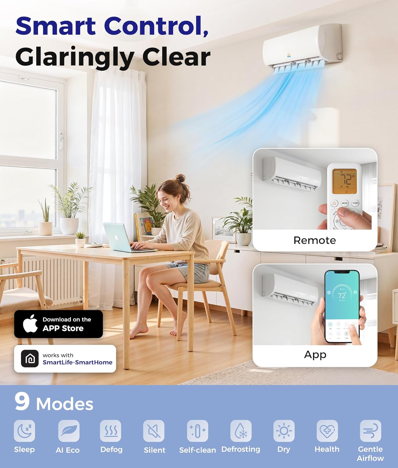 Mini Split Air Conditioner - 12000 BTU Ductless Mini Split Ac/Heating System, 115V 20 SEER2 Wifi Enabled Inverter, 750Sq.Ft, Split AC Unit with Precharged Heat Pump, R454B with Installation Kit