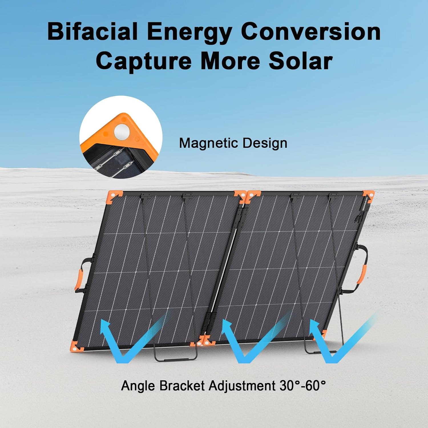 200 Watt Bifacial Portable Solar Panel, 20V Foldable Solar Charger for Power Station, IP68 Waterproof, 23.5% High Efficiency with 2 Sturdy Kickstands for RV Camping Off-Grid Blackouts