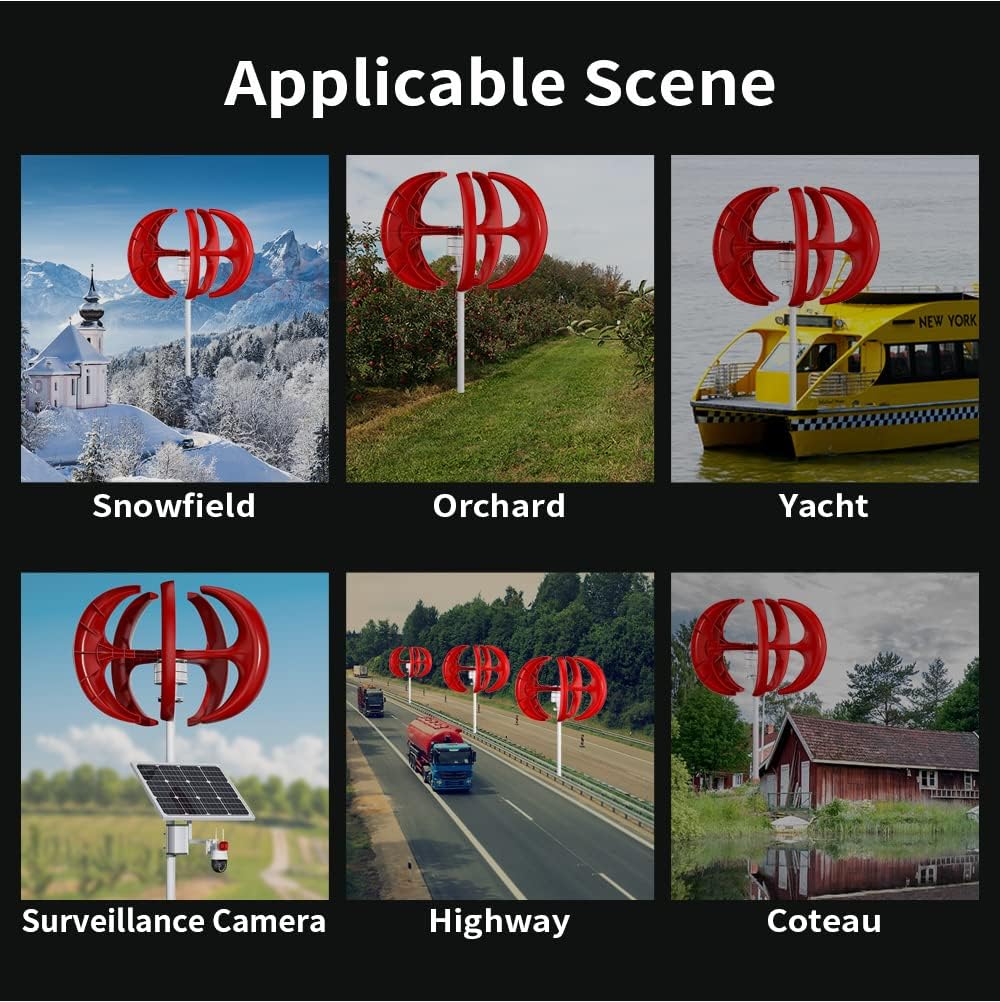 9000W 3 Phase AC Permanent Magnet Generator, 220V 48V 24V 12V 5 Blade Wind Generator Wind Turbine Kit with Controller for Hybrid Wind Solar System (Red)