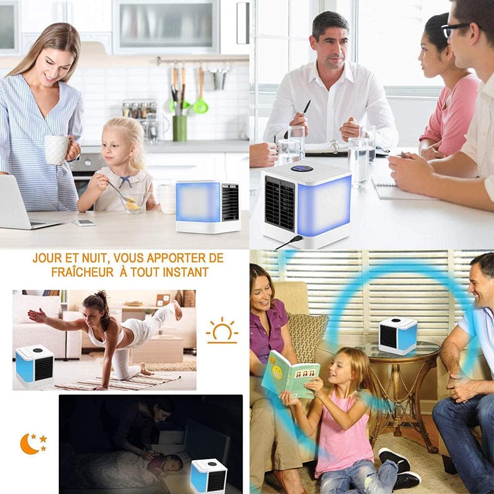 Mini Air Conditioner Air Cooler Fan 7 Colors Light USB Portable Air Conditioner 5 Gear Personal Space Air Cooling Fan For Home-White