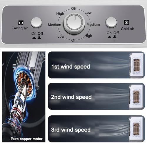 Evaporative Cooler, 3 in 1 Portable Air Cooler, Windowless Air Conditioner with 3 Speeds, Knob, 13 Gal Tank for Outdoor, Office, Home