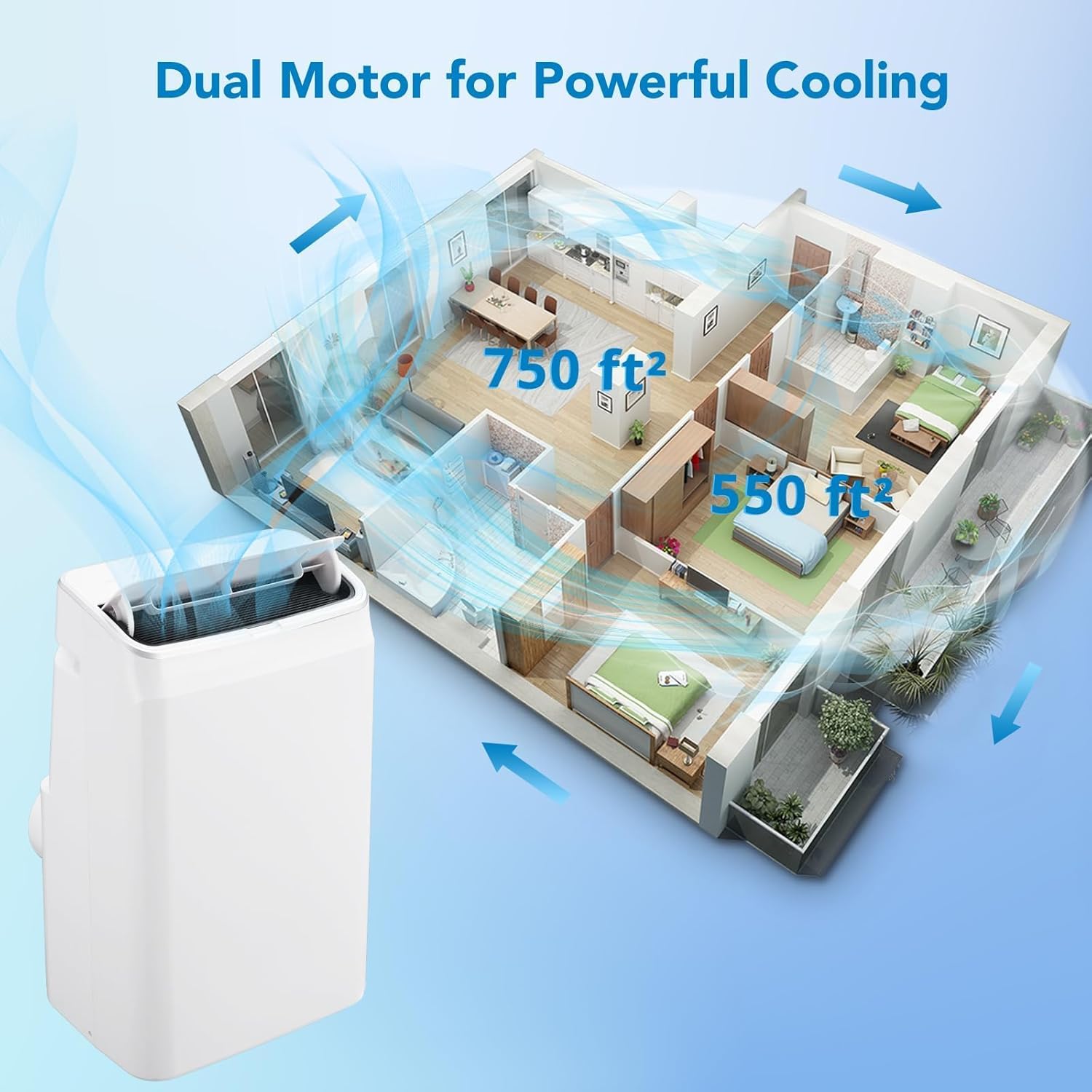 14000 BTU Portable Air Conditioners with Remote Control, 3-in-1 Free Standing Cooling AC Unit with Fan & Dehumidifier, Cools Room up to 750 sq.ft, Smart/Sleep Mode, 3 Speed, Auto Swing, 24H Timer