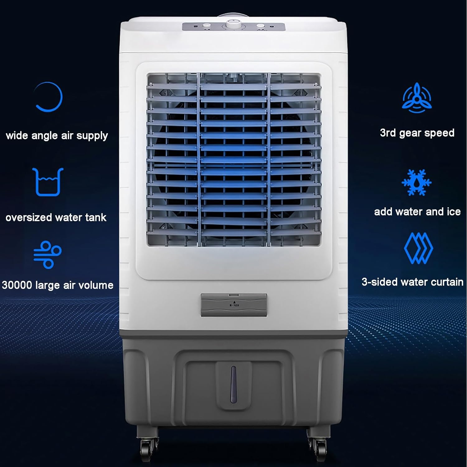 Portable Air Cooler, 3 In 1 Evaporative Air Conditioner with 80L Large Capacity Water Tank, Oscillating Louvres, Lightweight, Low Noise, 3 Wind Speeds for Outdoor Indoor Use (Size : 80L)