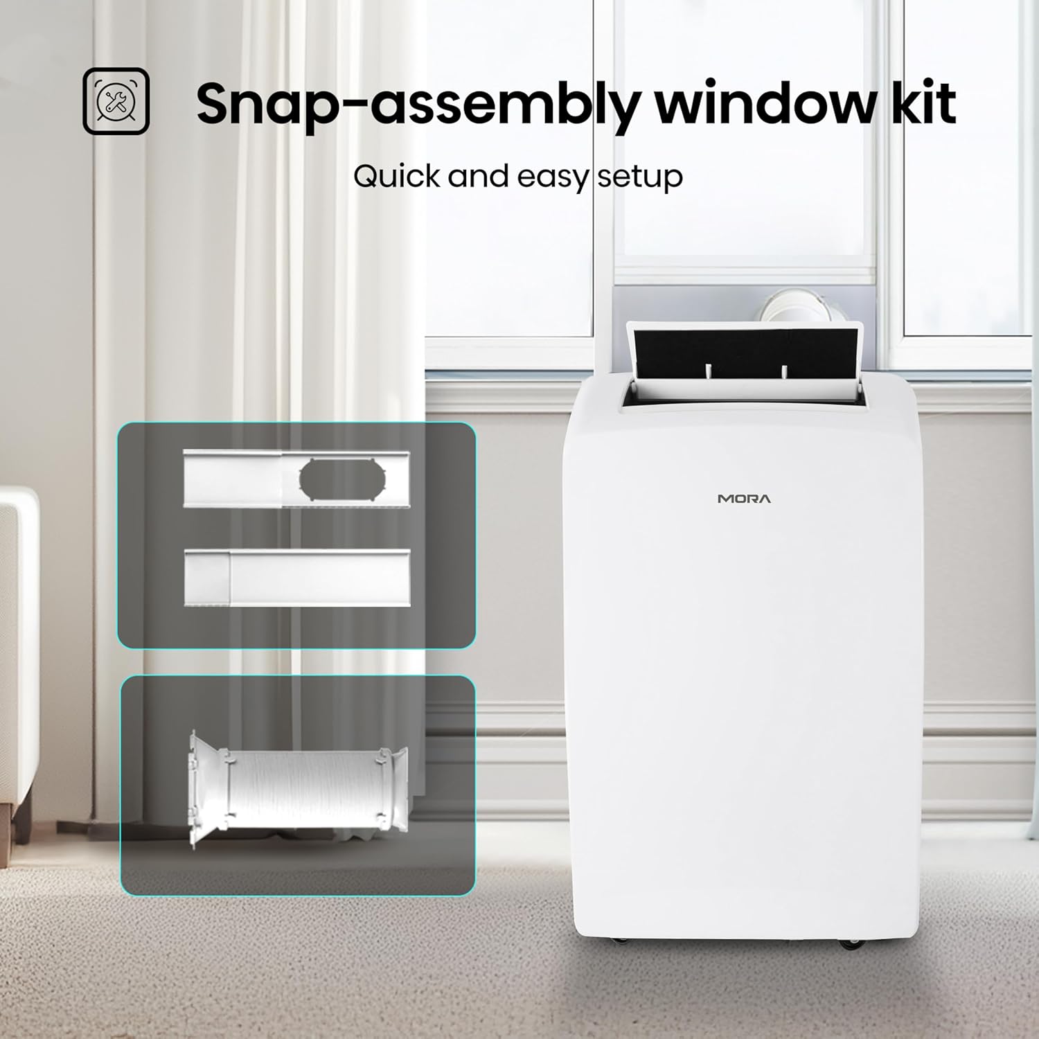 Mora Mora by Hisense Smart 7,000 BTU (DOE), 10,300 BTU (ASHRAE), 300 SF Portable AC, 3 Operating Modes (Cool, Dry, Fan), Remote and Window Vent Installation Kit Included, Goole Home & Alexa Support