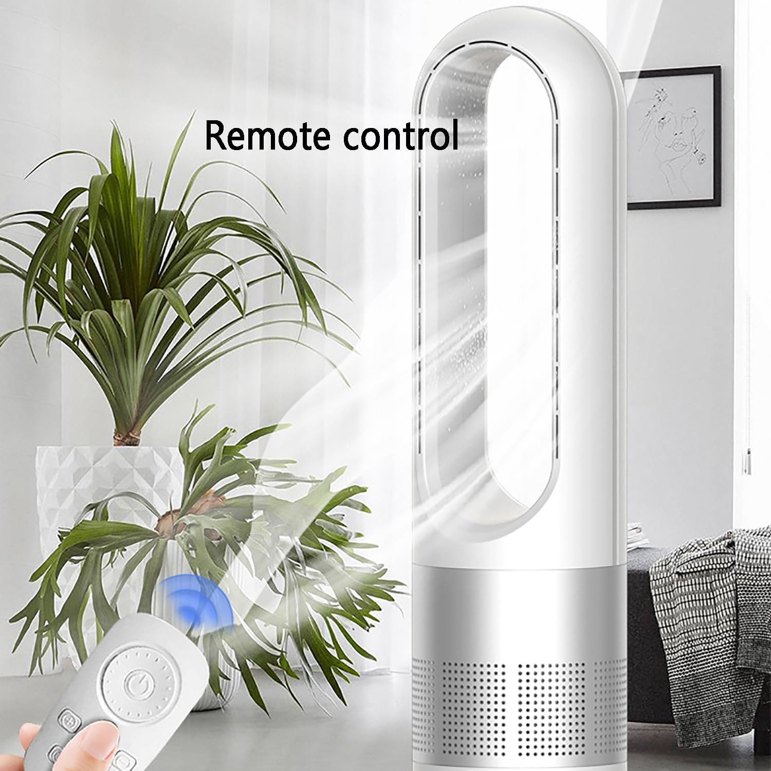 Bladeless Fan for Heating and Cooling, Pedestal Fan, Tower Fan; Natural Cool Air, 8 Speeds, Can Be Timed Comes with Remote Control, 80° Shaking Head. No Fan Blade, Easy to Clean(Silver)