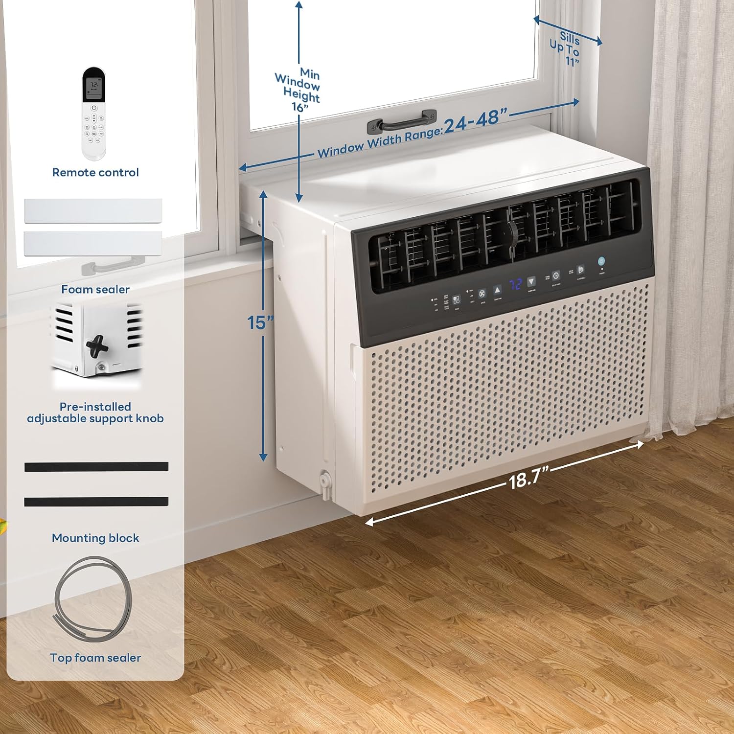 ZAFRO 12000BTU U-Shaped Window Air Conditioner Cools up to 550 Sq.Ft., Ultra Quiet Energy-Efficient Cooling, With Remote Control, White