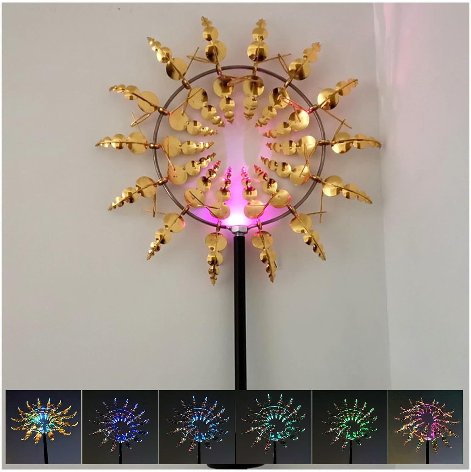 Solar Magical Metal Windmill, Wind Spinner 3D Wind Powered, 13.4 x 71in Wind Yard Spinners,Gold